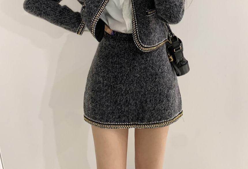 Set: Tweed Crop Jacket + Mini Pencil Skirt Product Image