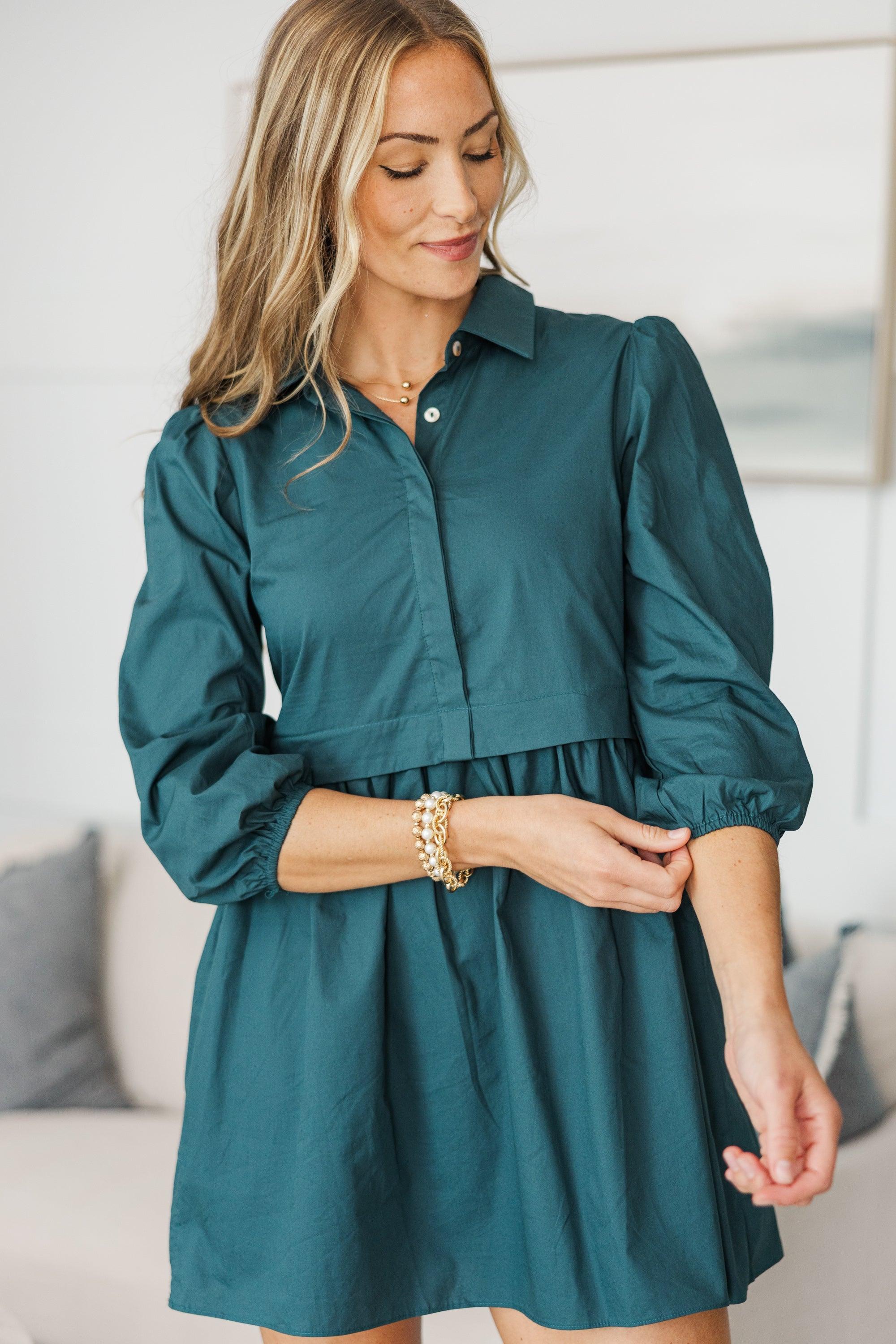 NURSING COLLECTION: Lots Of Love Teal Green Shirt Dress Female Product Image