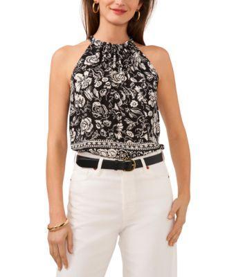 Vince Camuto Halter Top With Rouched Neck (Rich ) Women's Clothing Product Image