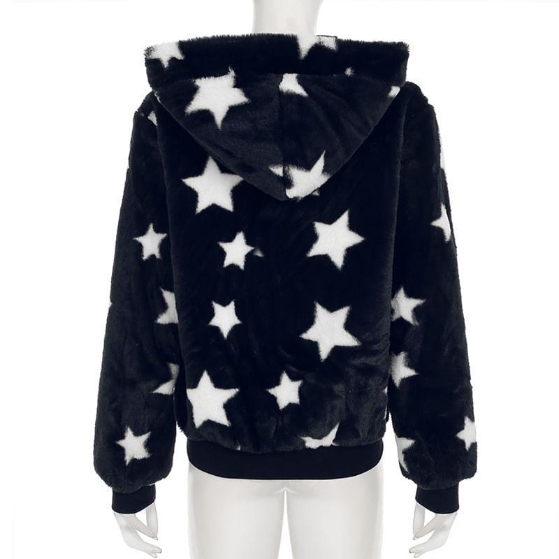 Star Pattern Zip-Up Hoodie Product Image