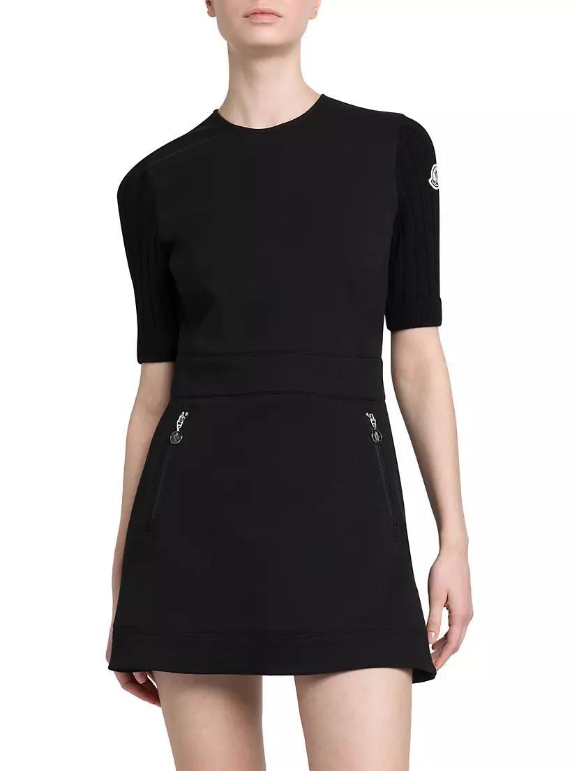 Slim Fit Jersey Short Dress with Ribbed Sleeves Product Image