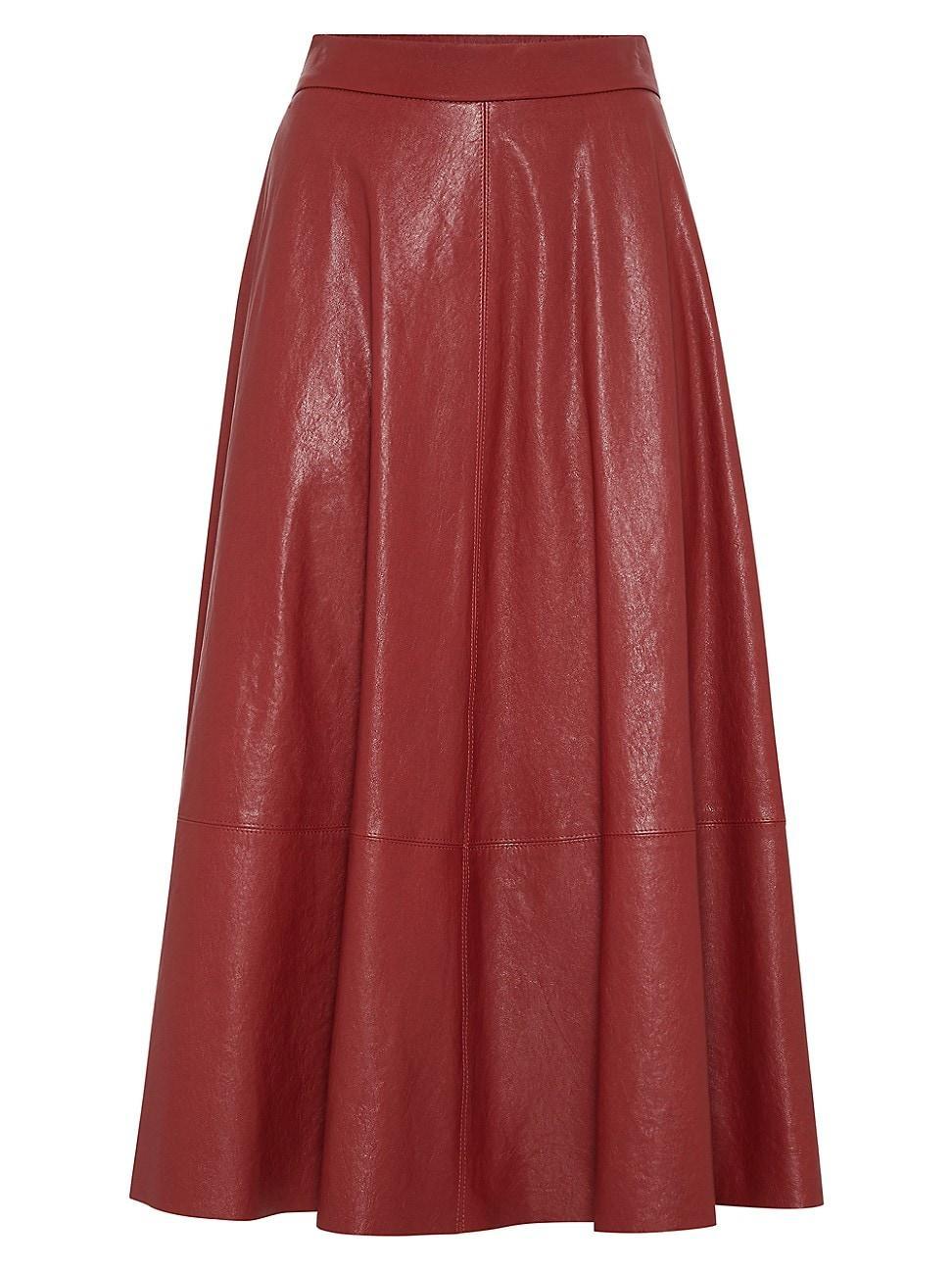 Womens Natural Leather Midi Circle Skirt product image