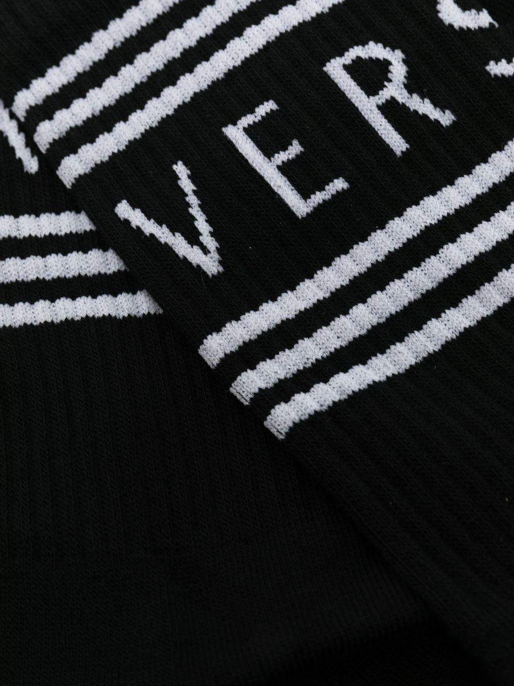 VERSACE Logo-print Ribbed Socks In Black White Product Image