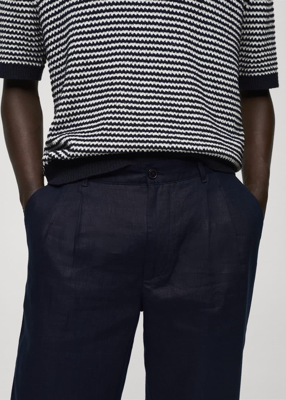 MANGO MAN - Relaxed fit 100% linen pants dark navyMen Product Image