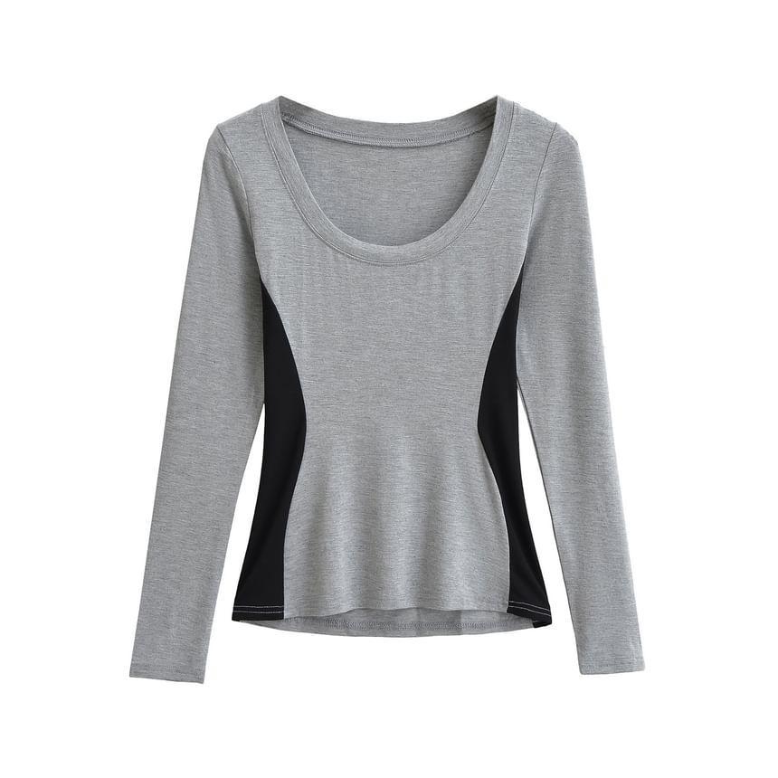 Long-Sleeve Scoop Neck Two Tone Tee Product Image