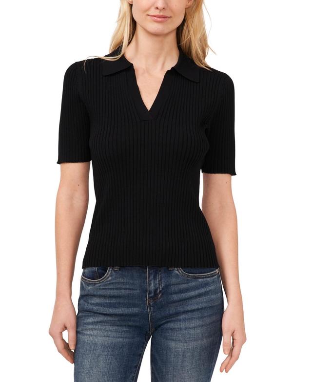 Women's Short-Sleeve Rib-Knit Polo Sweater Product Image