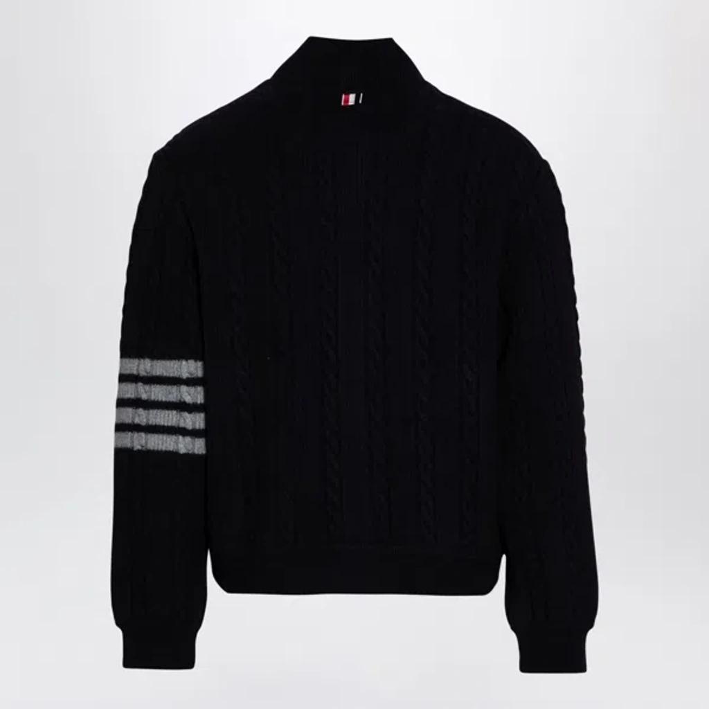 Navy Blue Cable-knit Premium Cardigan Product Image