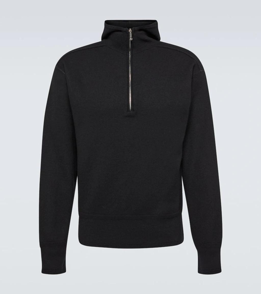 BURBERRY Wool Half-zip Hoodie In Black Product Image