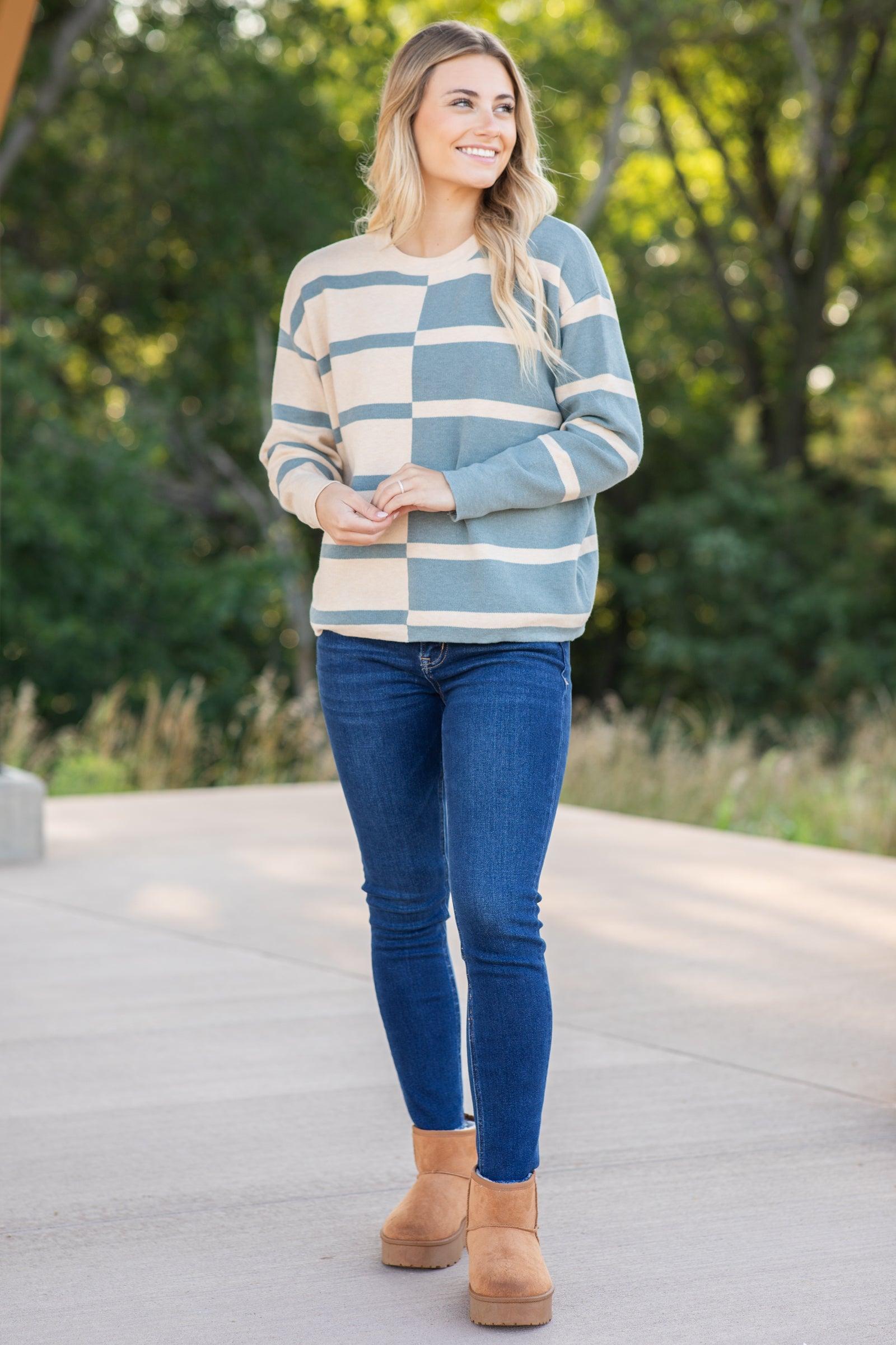 Slate Colorblock Long Sleeve Pullover Top Product Image