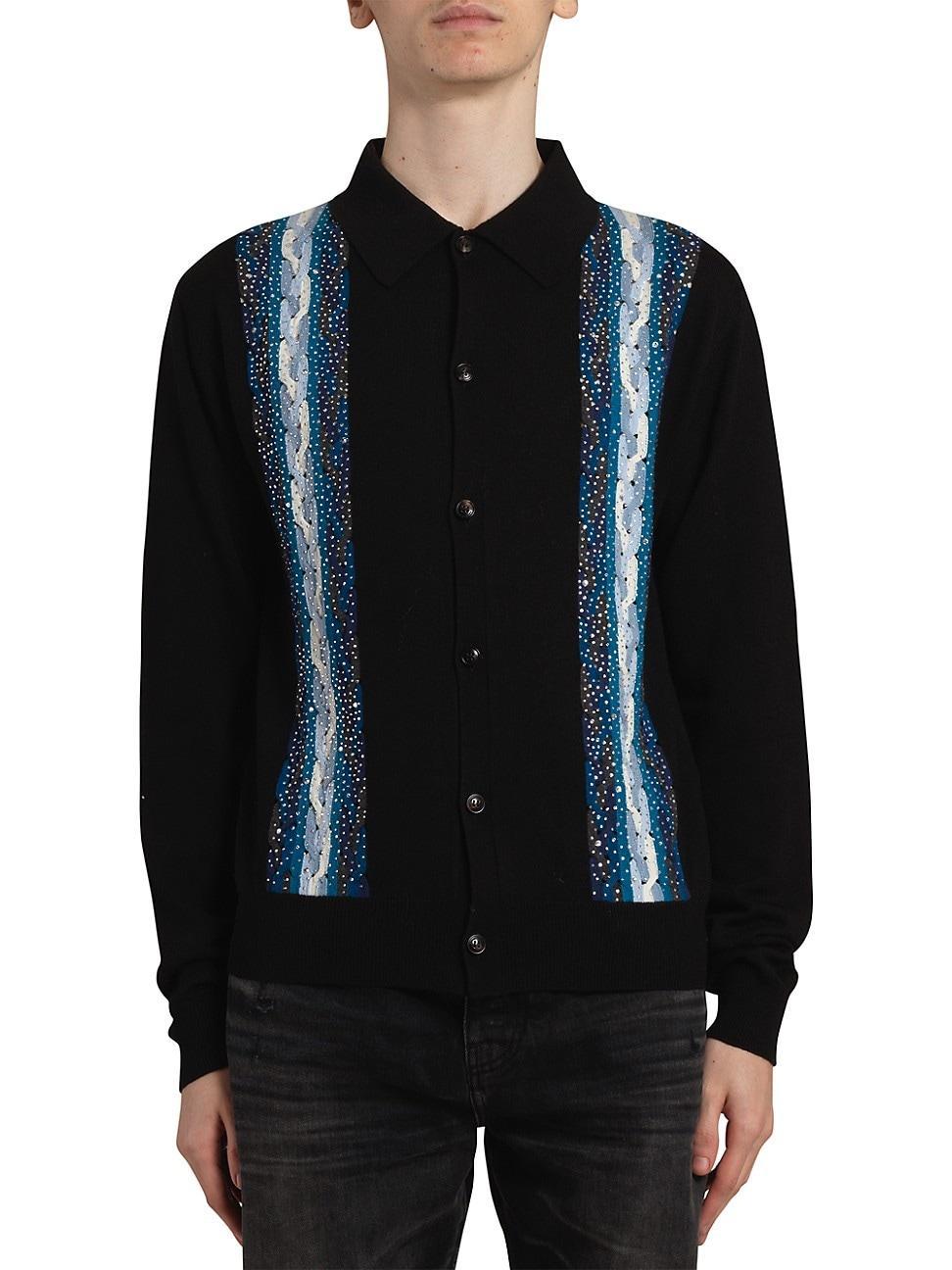 Mens Crystal-Embellished Wool Cable-Knit Polo Shirt Product Image