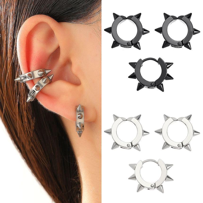 Set of 3: Studded Stainless Steel Ear Cuff + Huggie Earring Product Image