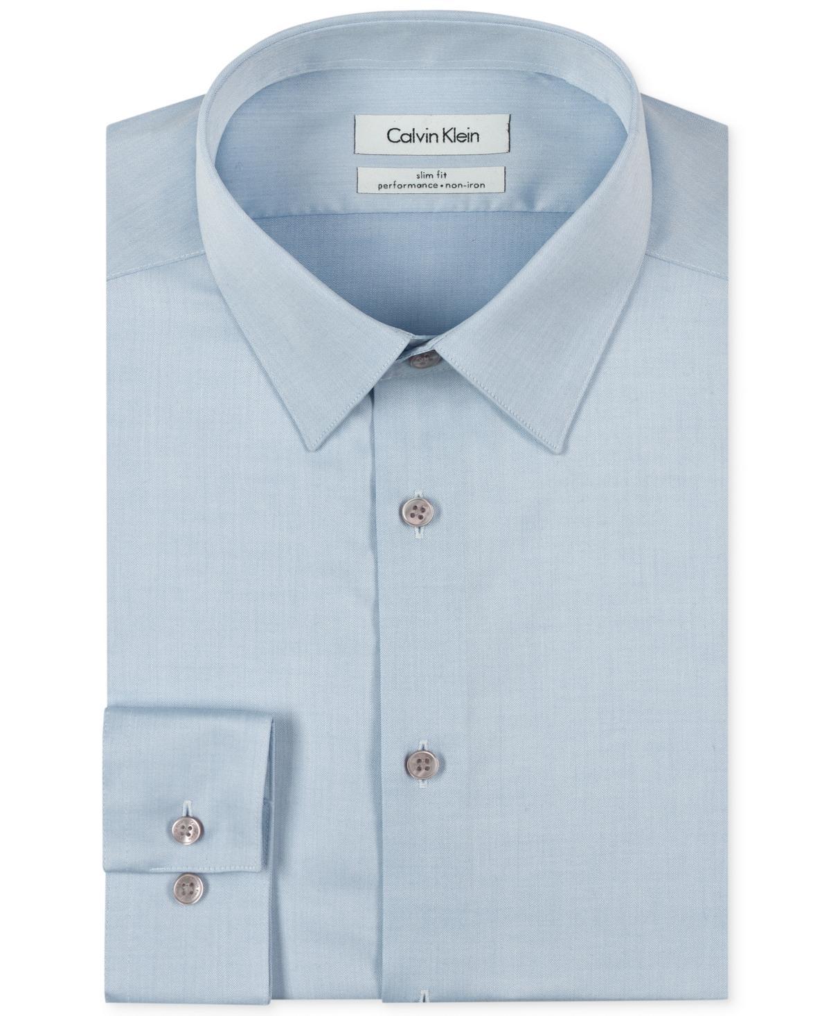 Calvin Klein Steel Mens Classic-Fit Non-Iron Performance Herringbone Dress Shirt Product Image