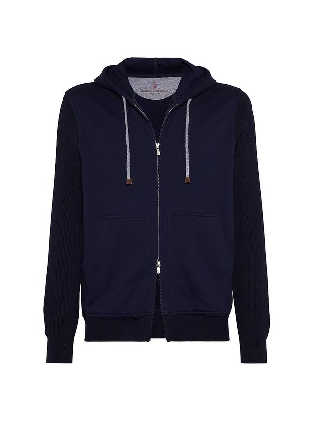 Mens Cotton French Terry Hooded Sweatshirt With Zipper And Cotton Rib Knit Sleeves Product Image