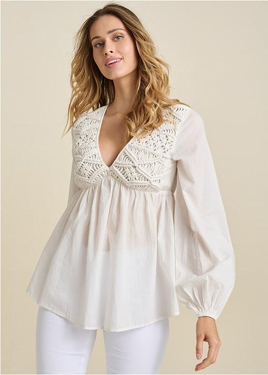 Macrame Babydoll V-Neck Top Product Image