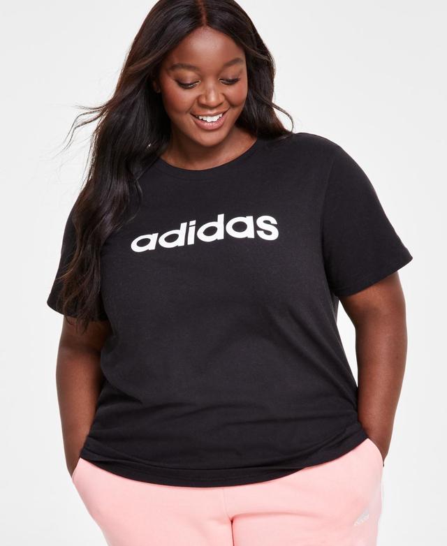 adidas Plus Size Cotton Crewneck Logo-Print Tee - Black Product Image