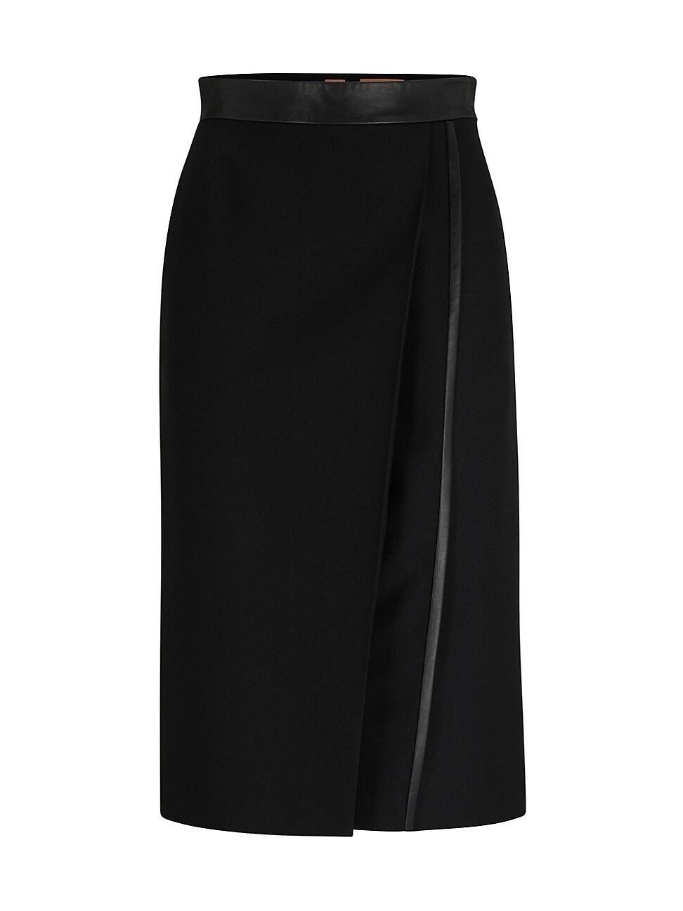 Womens Pencil Skirt in Wool Twill with Faux-Leather Trims Product Image