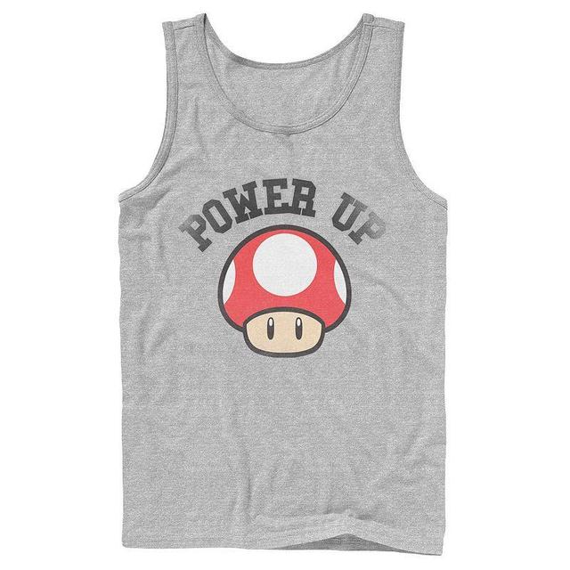 Mens Nintendo Super Mario Power Up Mushroom Distressed Portrait Tank Top Athletic Grey Product Image