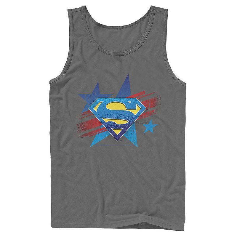 Mens DC Comics Superman Stars And Stripes Chest Logo Tank Top Grey Product Image