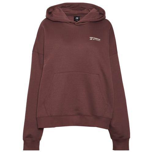 New Balance Womens Linear Heritage Brushed Back Fleece Hoodie - Maroon/Maroon Product Image