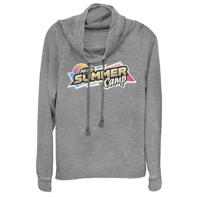 Juniors Nerf Summer Camp 90s Style Logo Cowlneck Graphic Lightweight Long Sleeve, Girls Gray Grey Product Image