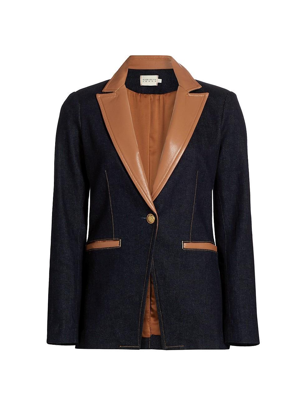 Womens Breann Denim Vegan Leather Blazer Product Image