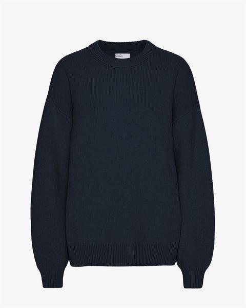 Oversized Merino Wool Crew - Navy Blue Product Image