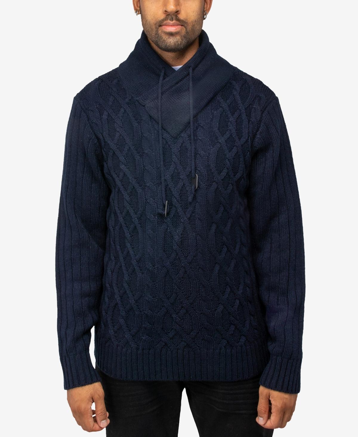 Mens Xray Regular Fit Cable Knit Shawl Collar Sweater Blue Product Image