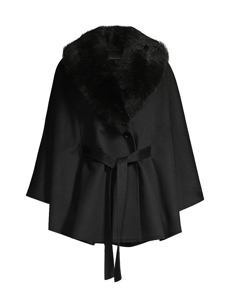 Womens Shearling Collar Wrap Belted Coat Product Image