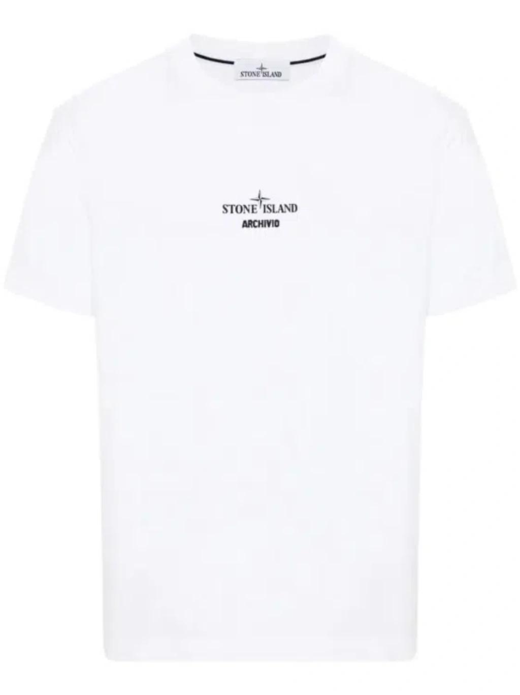 STONE ISLAND White Archivo Logo-print T-shirt Product Image