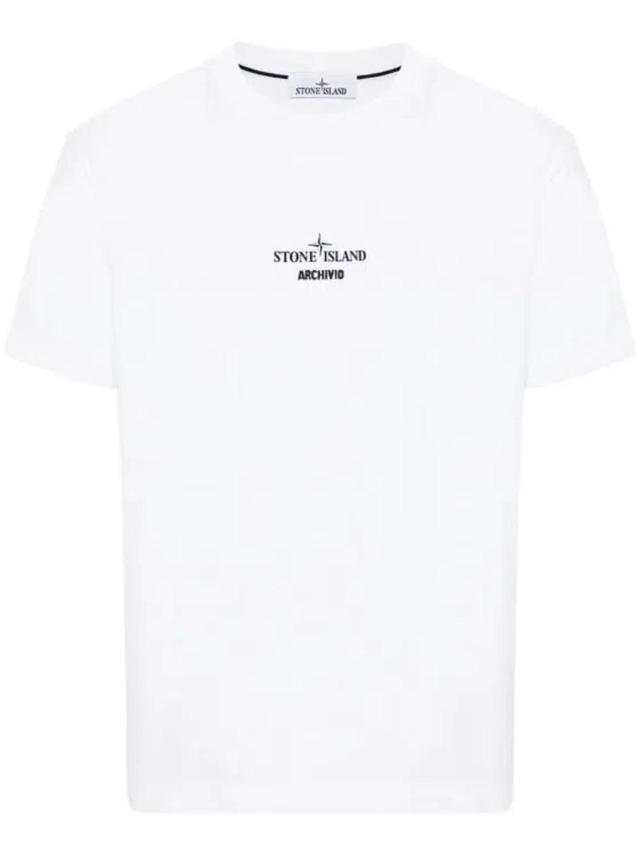 STONE ISLAND White Archivo Logo-print T-shirt Product Image