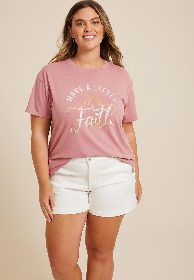 Maurices 1X Plus Size Womens Have A Little Faith Relaxed Fit Graphic Tee Pink Product Image