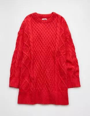 AE Long-Sleeve Cable Knit Sweater Mini Dress Product Image