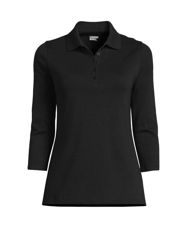 Plus Size Lands End 3/4 Sleeve Cotton Interlock Polo, Womens Dark Blue Product Image