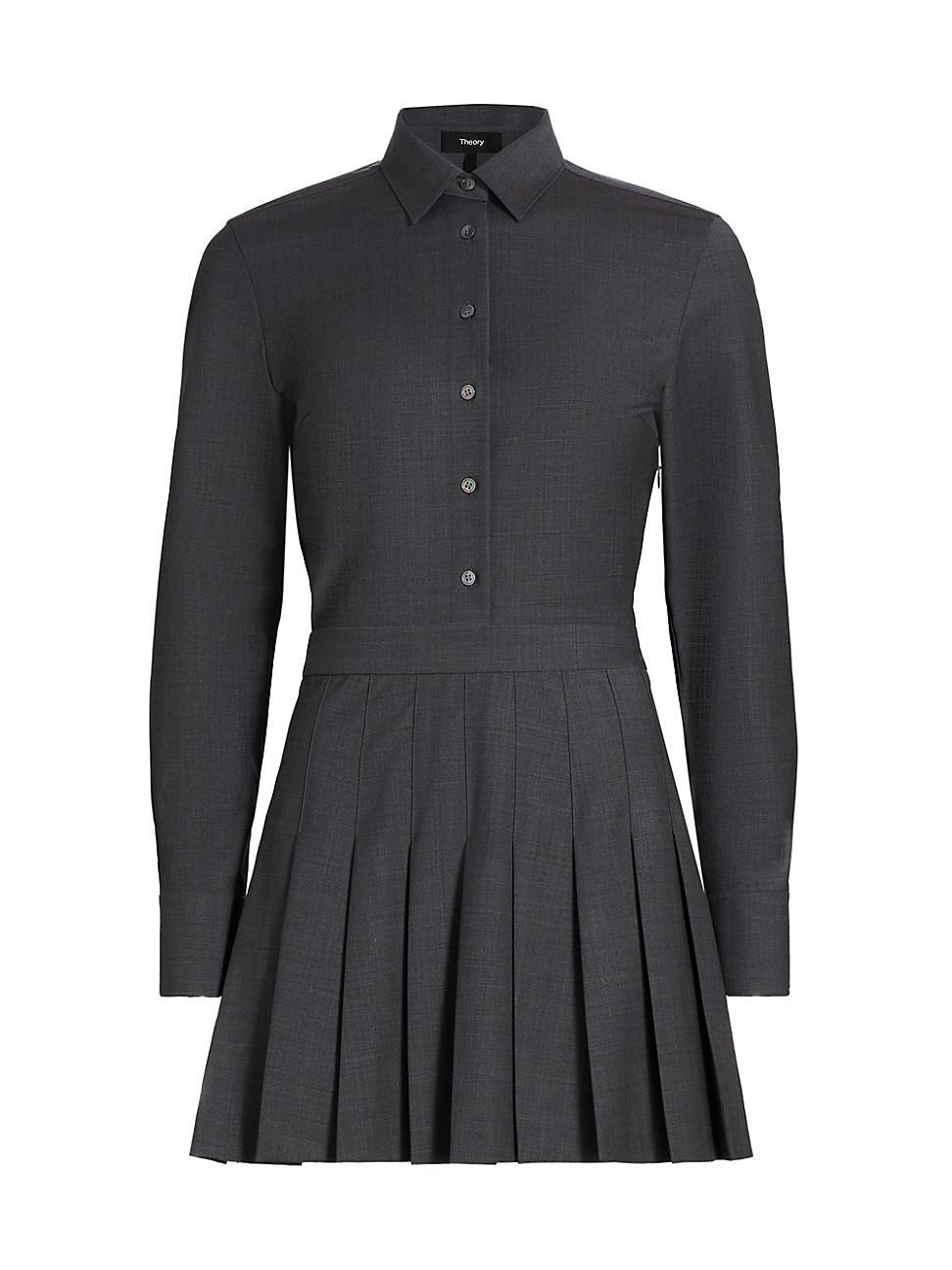 Womens Wool-Blend Pleated-Skirt Mini-Shirtdress Product Image