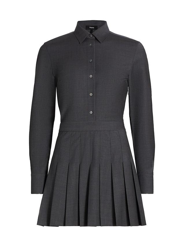 Womens Wool-Blend Pleated-Skirt Mini-Shirtdress Product Image