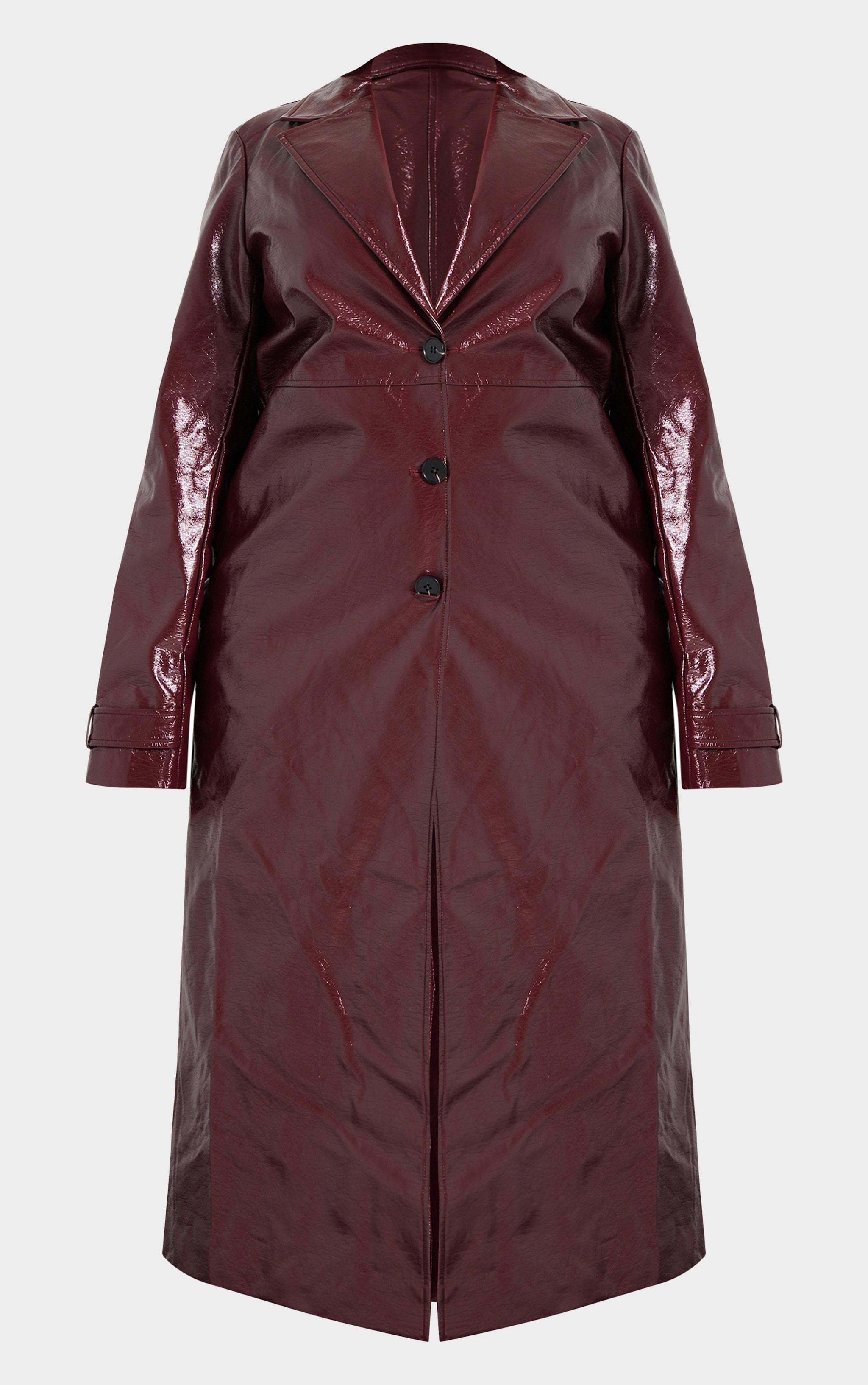 Plus Wine High Shine Textured Faux Leather Maxi Coat Product Image