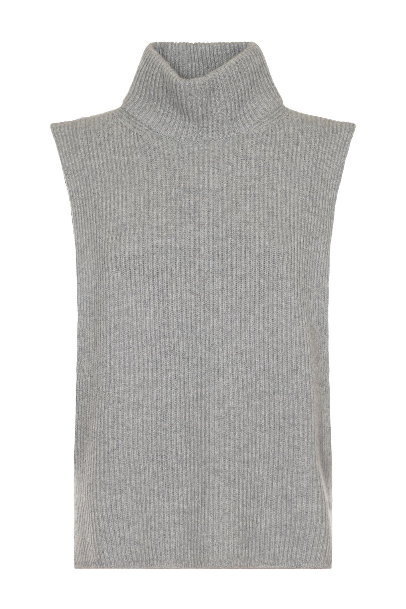 MAX MARA Turtleneck Ribbed Sleeveless Top In Grey Product Image