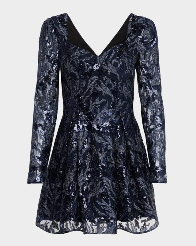 Dora Pleated Sequin Floral Applique Mini Dress Product Image