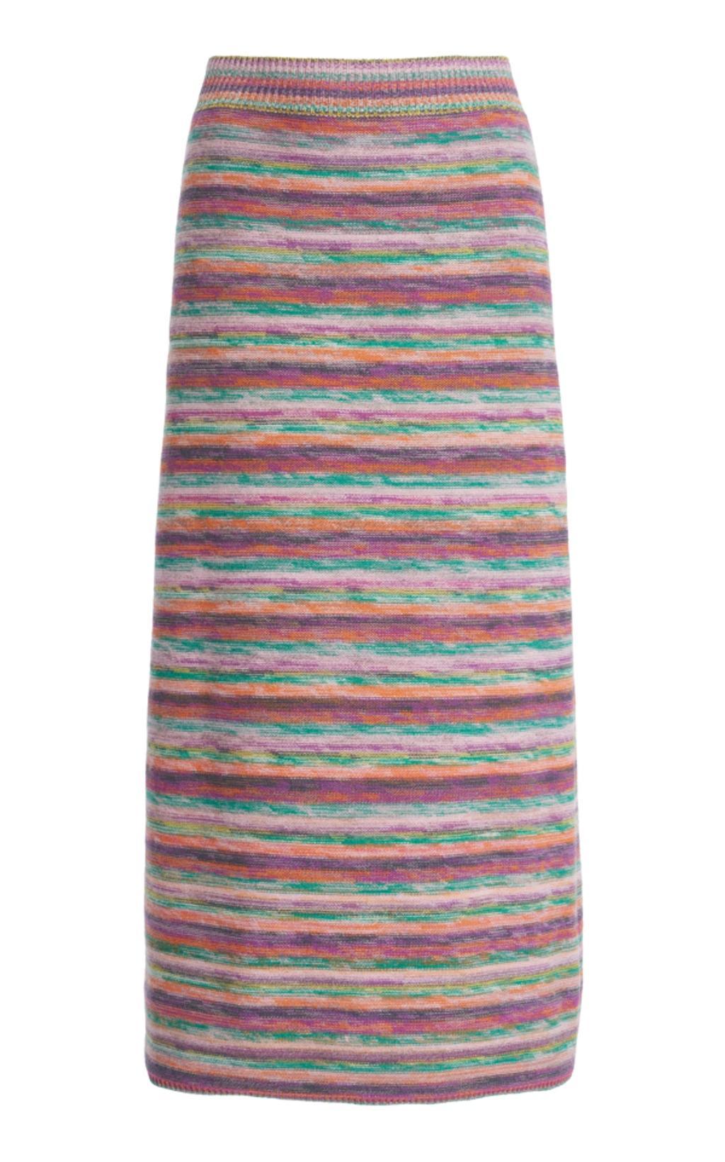 Striped Wool And Cashmere-blend Midi Skirt In Multicolor Black Product Image