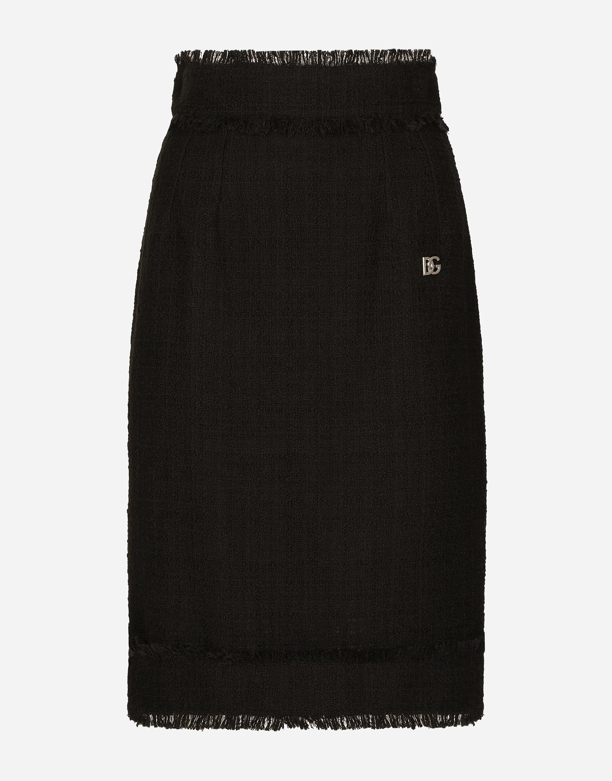 DOLCE & GABBANA Tweed Midi Skirt With Dg Logo In Black Product Image