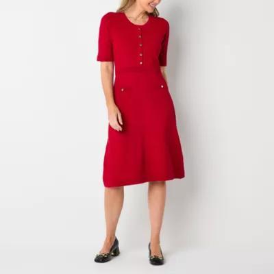 Liz Claiborne Womens Short Sleeve Midi A-Line Dress Product Image