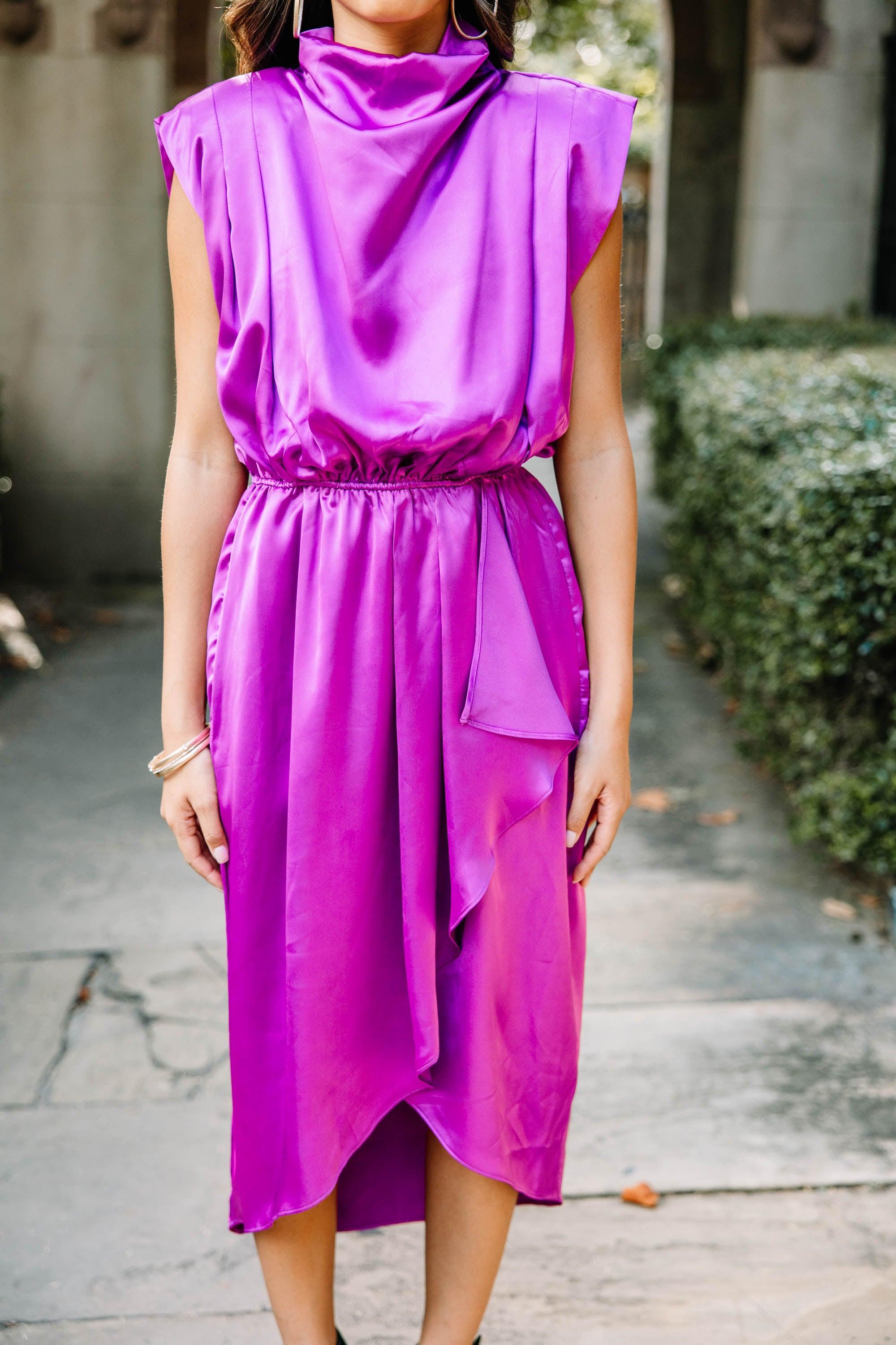 All Eyes On You Plum Purple Satin Midi Dress Female Product Image