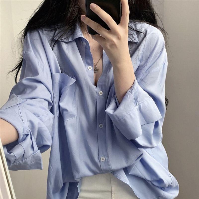 Long Sleeve Collared Plain Shirt product image