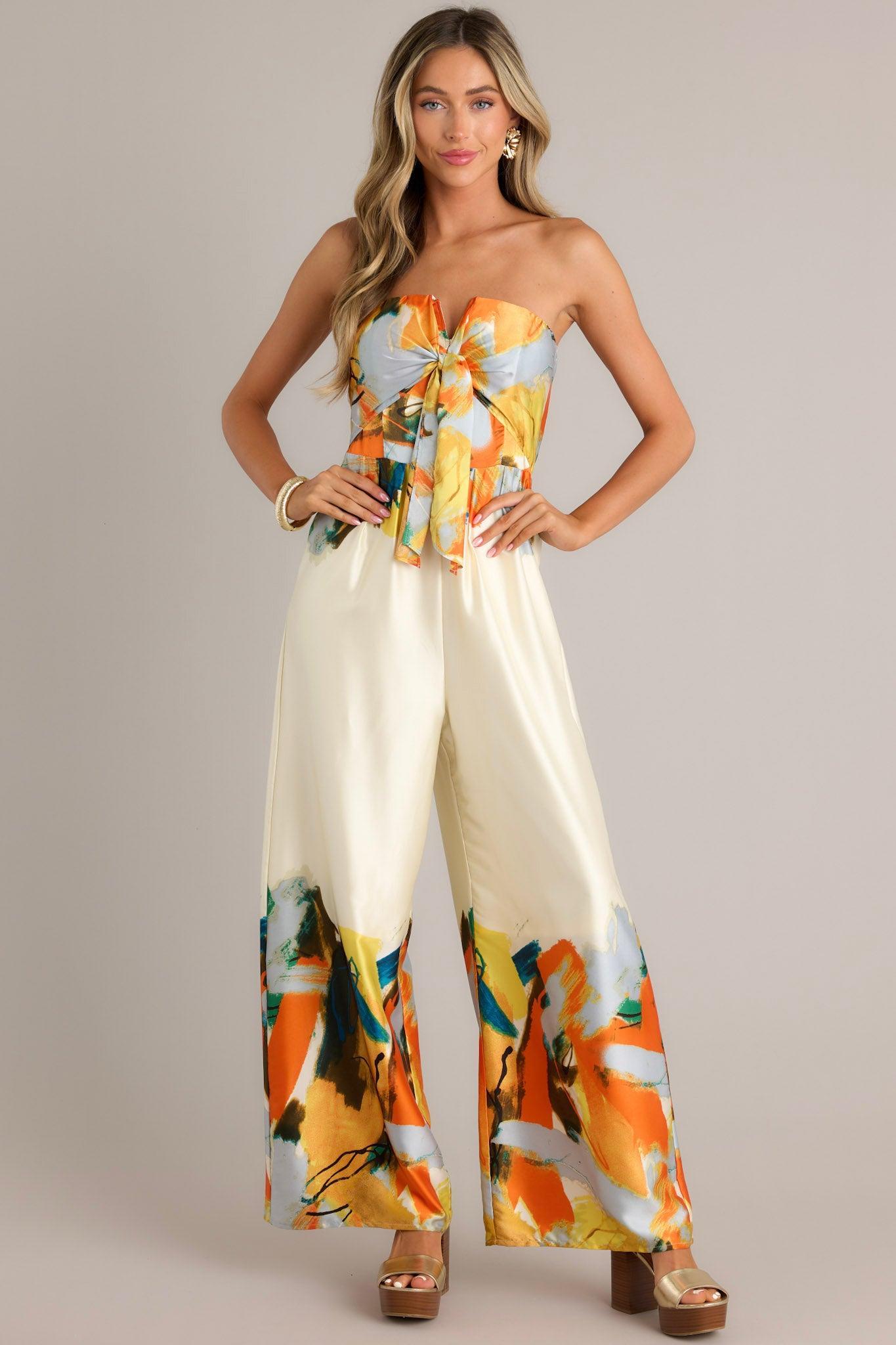 Fresh Beginnings Ivory Multi Print Strapless Jumpsuit Product Image