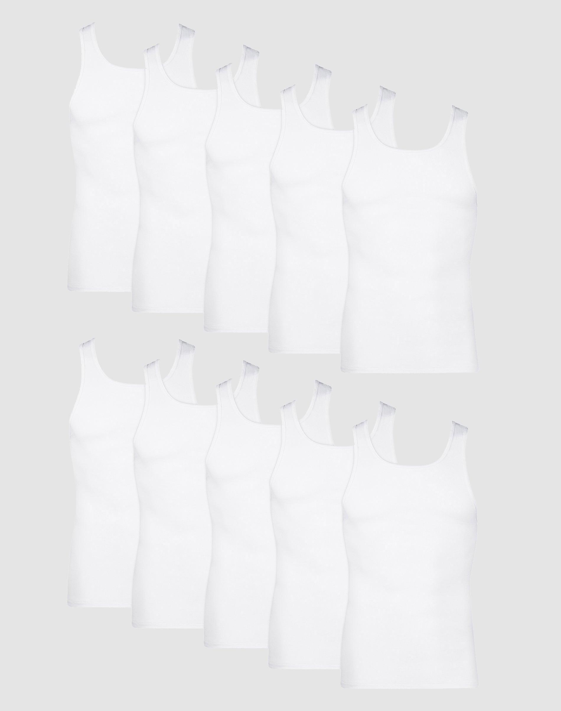 Hanes Mens Tank Top Undershirt Pack in White, Ribbed Moisture-Wicking Cotton, 10-Pack M Product Image