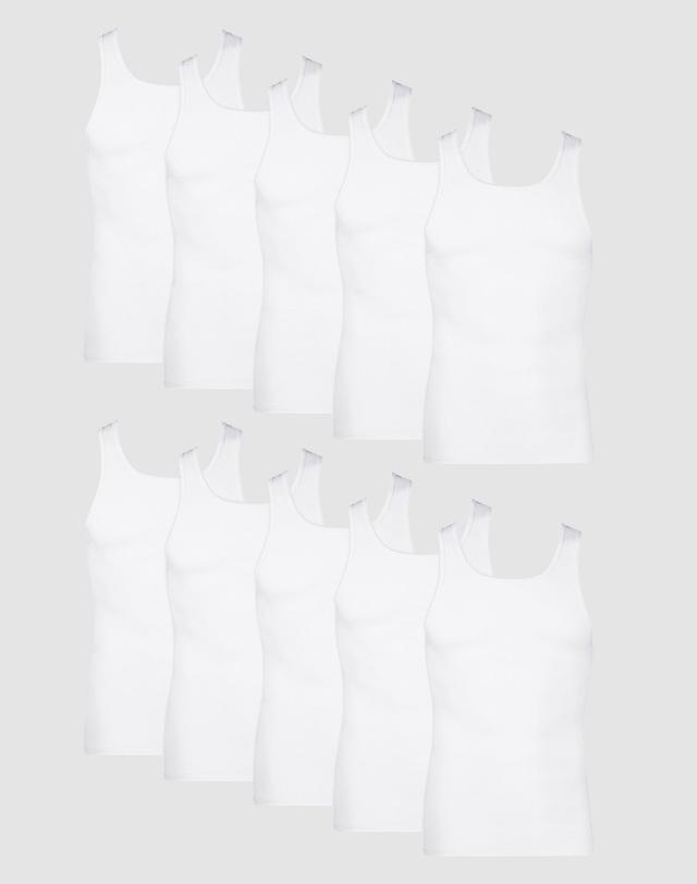 Hanes Mens Tank Top Undershirt Pack in White, Ribbed Moisture-Wicking Cotton, 10-Pack M Product Image