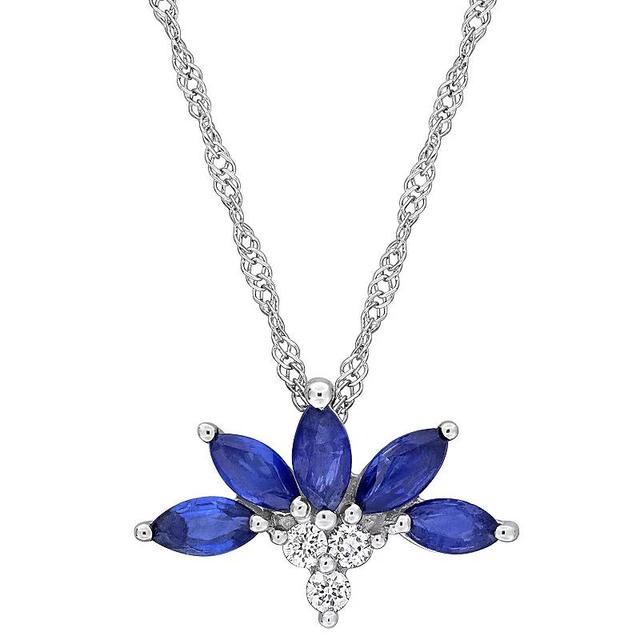 Stella Grace 14k White Gold Sapphire & Diamond Accent Delicate Floral Pendant Necklace, Womens Product Image