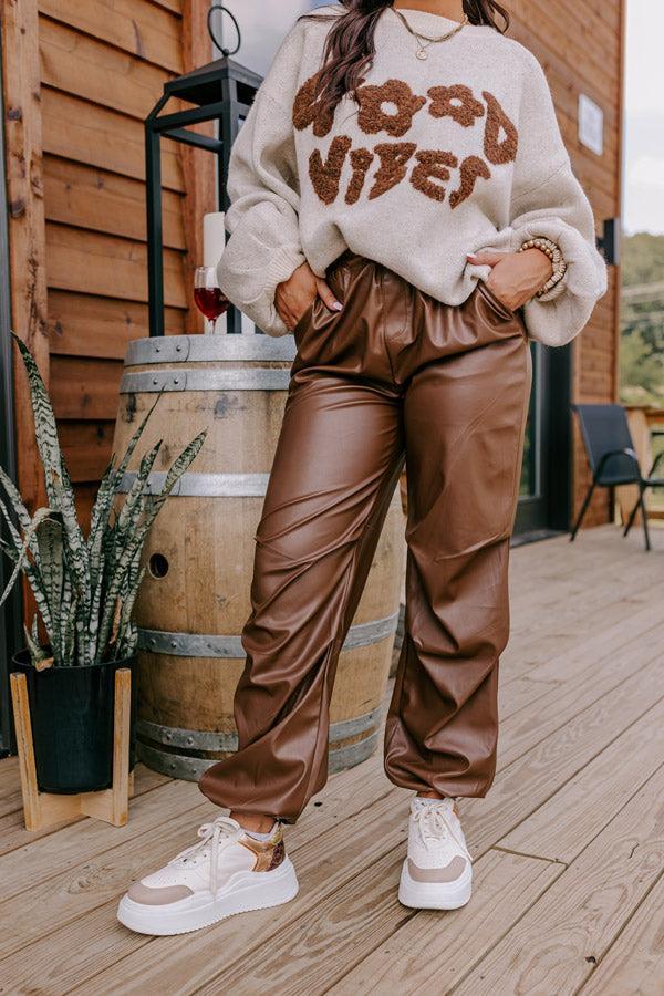 The Aubrey High Waist Faux Leather Pants In Chocolate Product Image