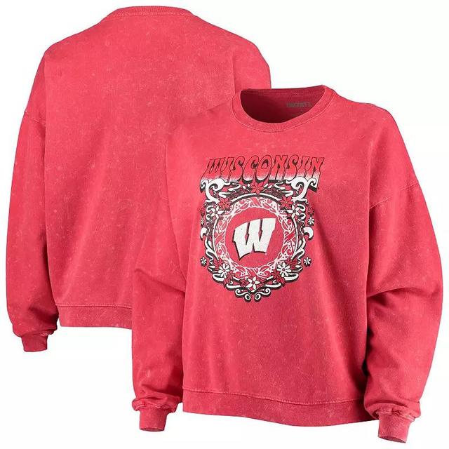 Womens ZooZatz Wisconsin Badgers Garment Wash Oversized Vintage Pullover Sweatshirt Product Image