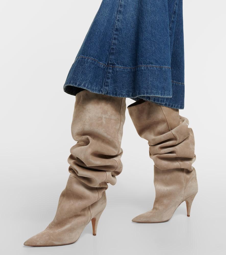 KHAITE River Suede Knee Boots In Beige Product Image